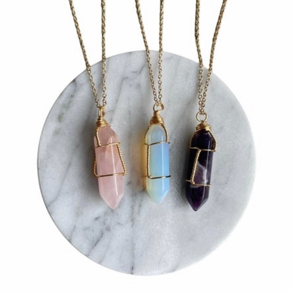Wire Wrapped Crystal Necklace, Healing Crystals - Picture 1 of 11